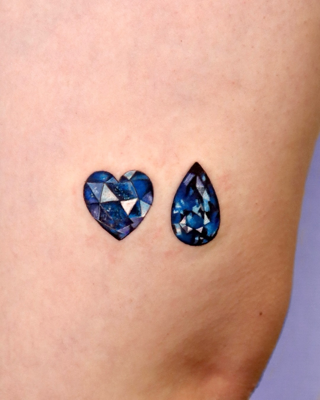 Sapphire Heart And Teardrop Birthstone Tattoo