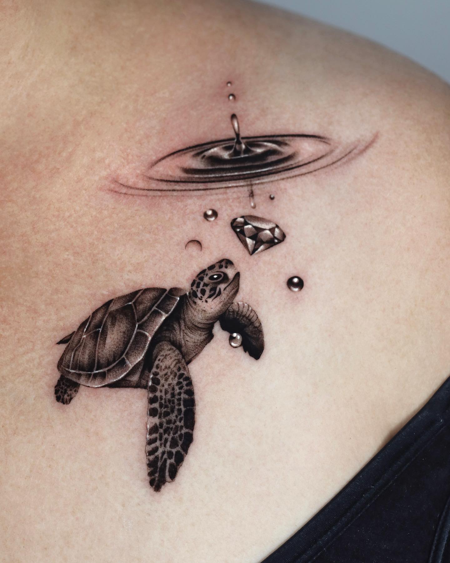 Sea Turtle And Diamond Birthstone Tattoo