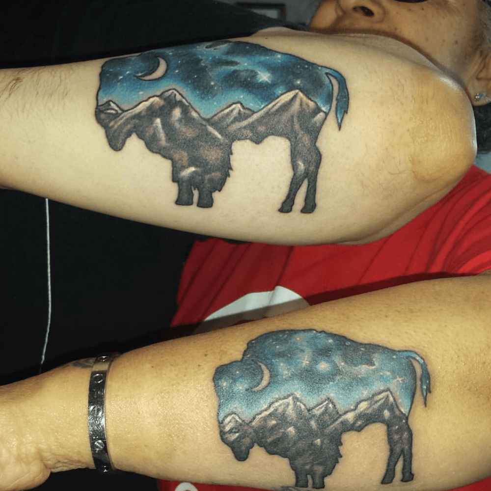 Bison Silhouette mom and son tattoo ideas tattoo
