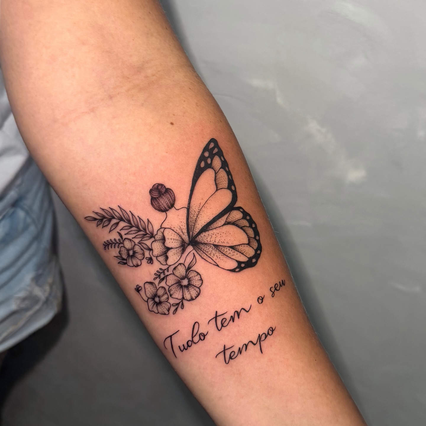 Half Butterfly Half Wildflower Tattoo With Quote half butterfly half flower tattoos tattoo
