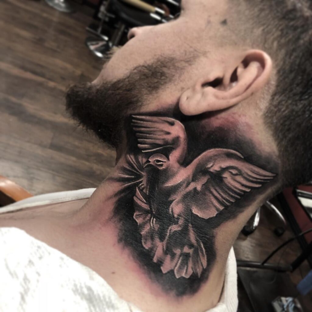 Bold Three Crosses Neck Tattoo With Gradient Shadow