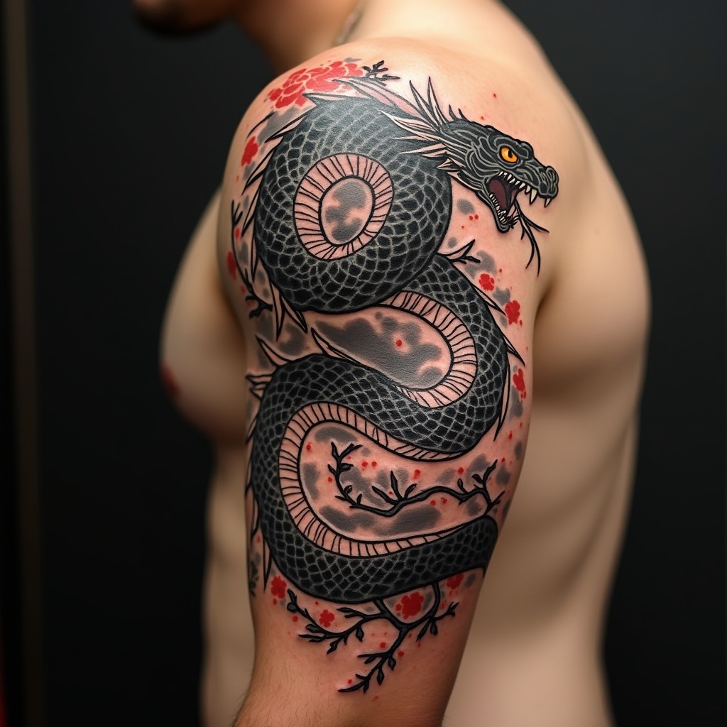 Black Dragon Shoulder Tattoo
