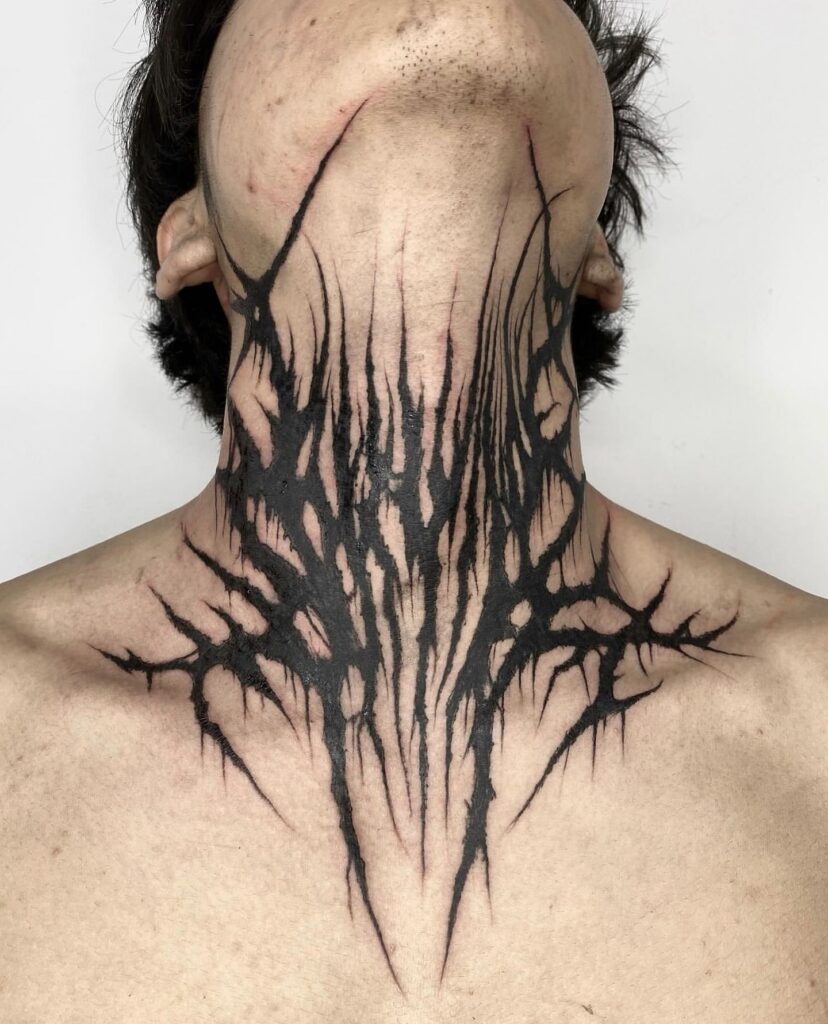 Vibrant Bird In Flight Neck Tattoo