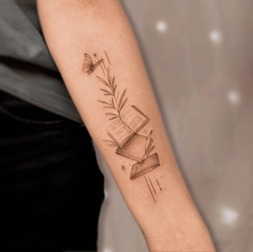 Floral Bookshelf Tattoo book lover tattoos tattoo