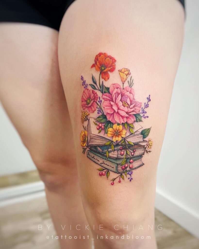 Floating Books in Motion Tattoo book lover tattoos tattoo