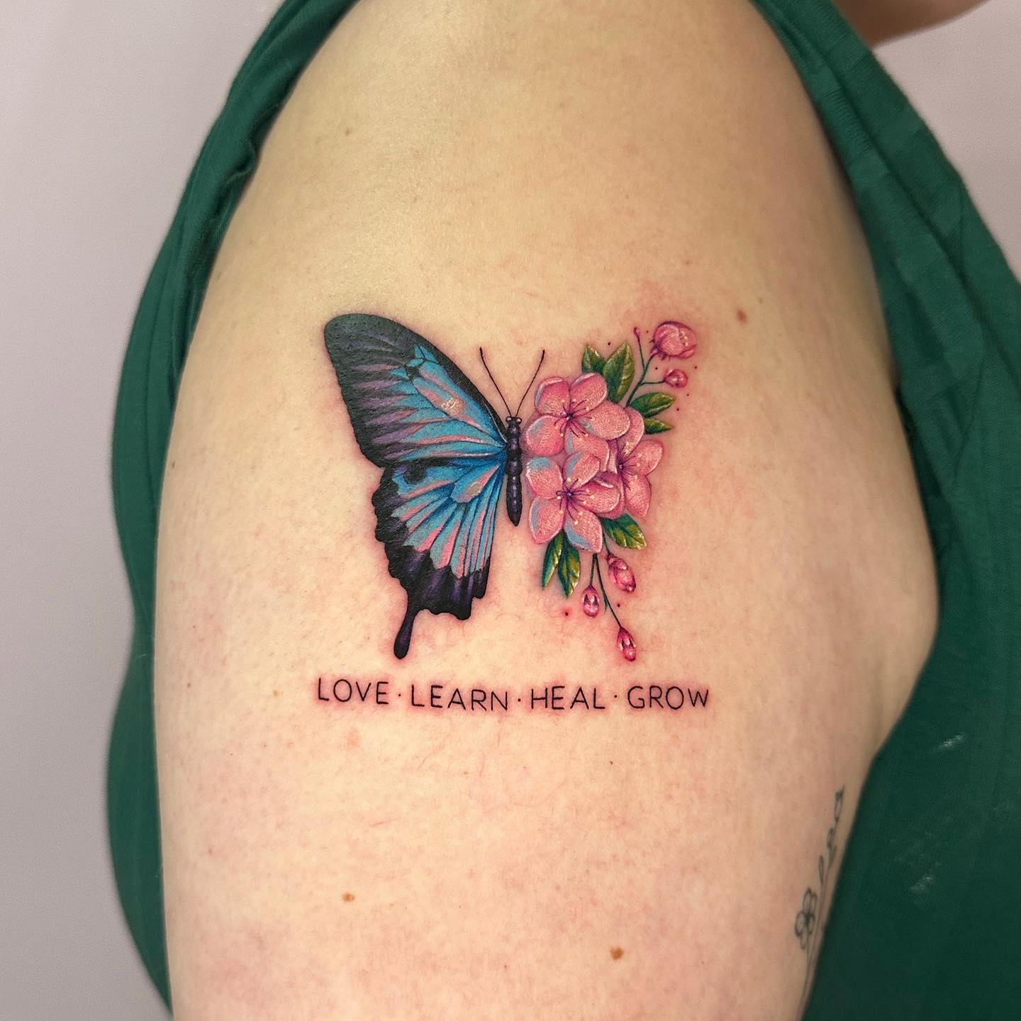Purple Butterfly and Rose Half Flower Tattoo half butterfly half flower tattoos tattoo