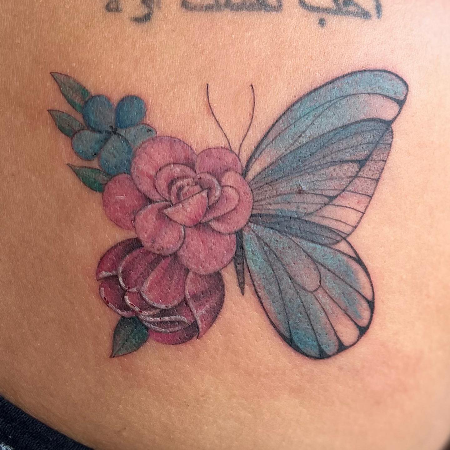 Blue Monarch Half Butterfly Half Flower Tattoo half butterfly half flower tattoos tattoo
