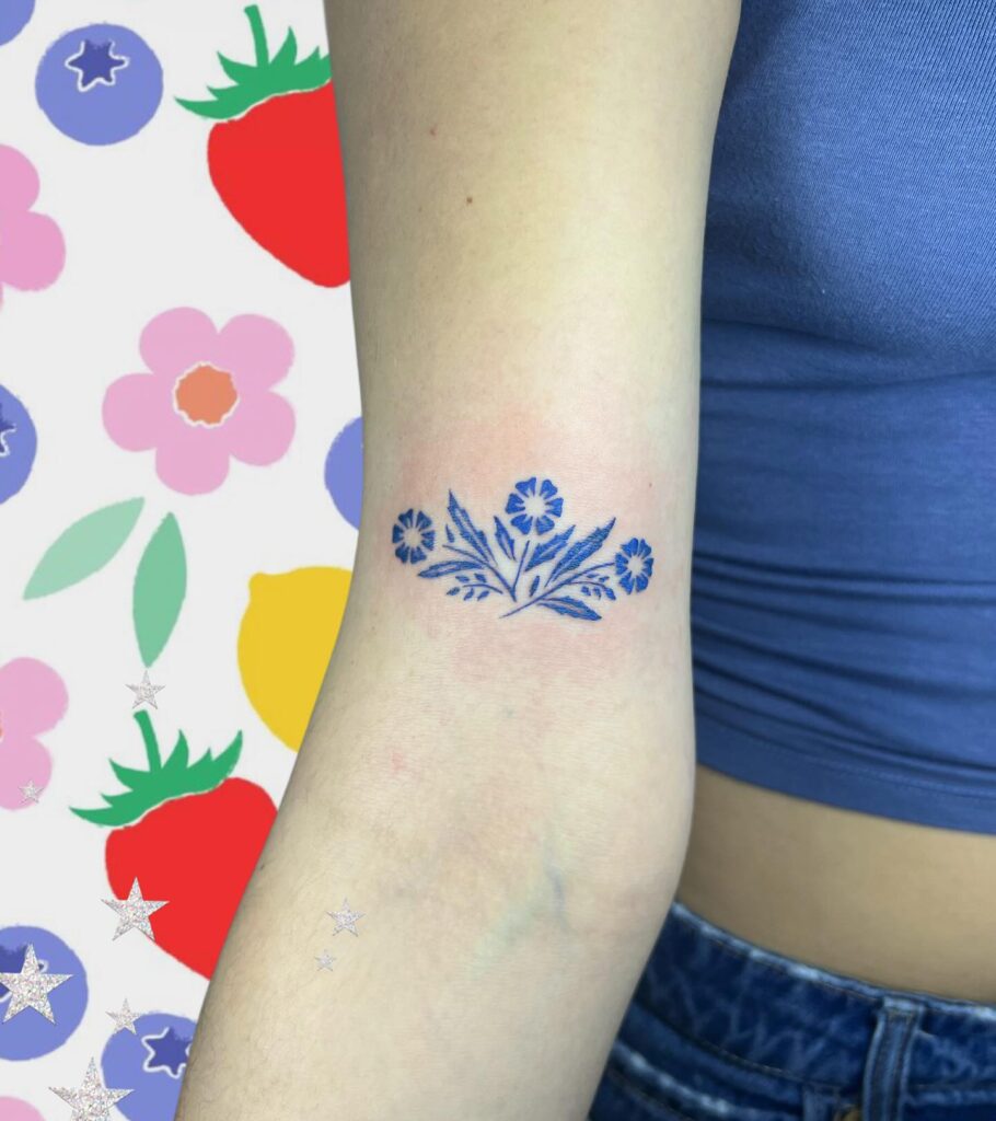 Blue Floral Folk Art Tattoo