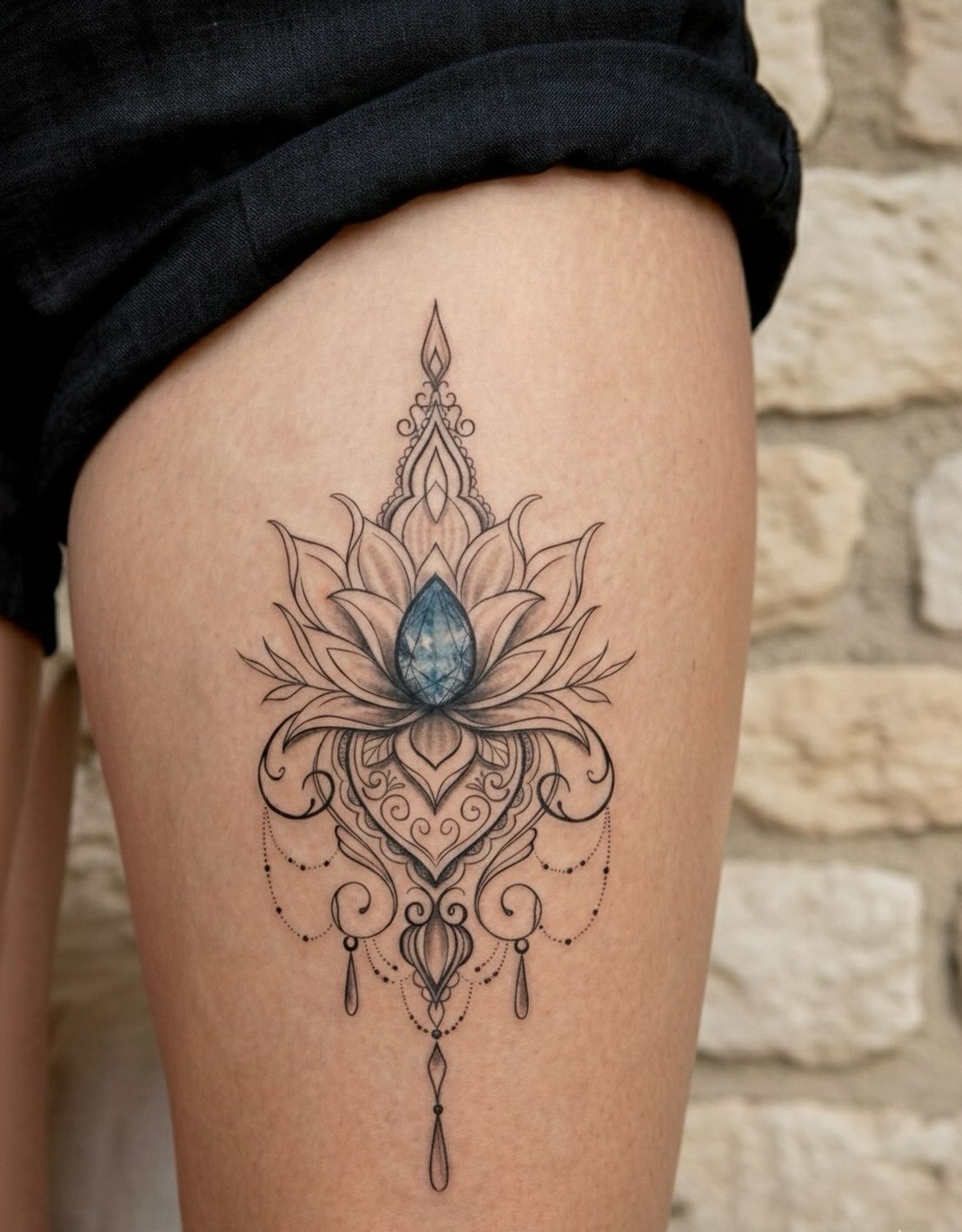 Blue Gem Lotus Mandala Tattoo lotus mandala tattoo ideas tattoo