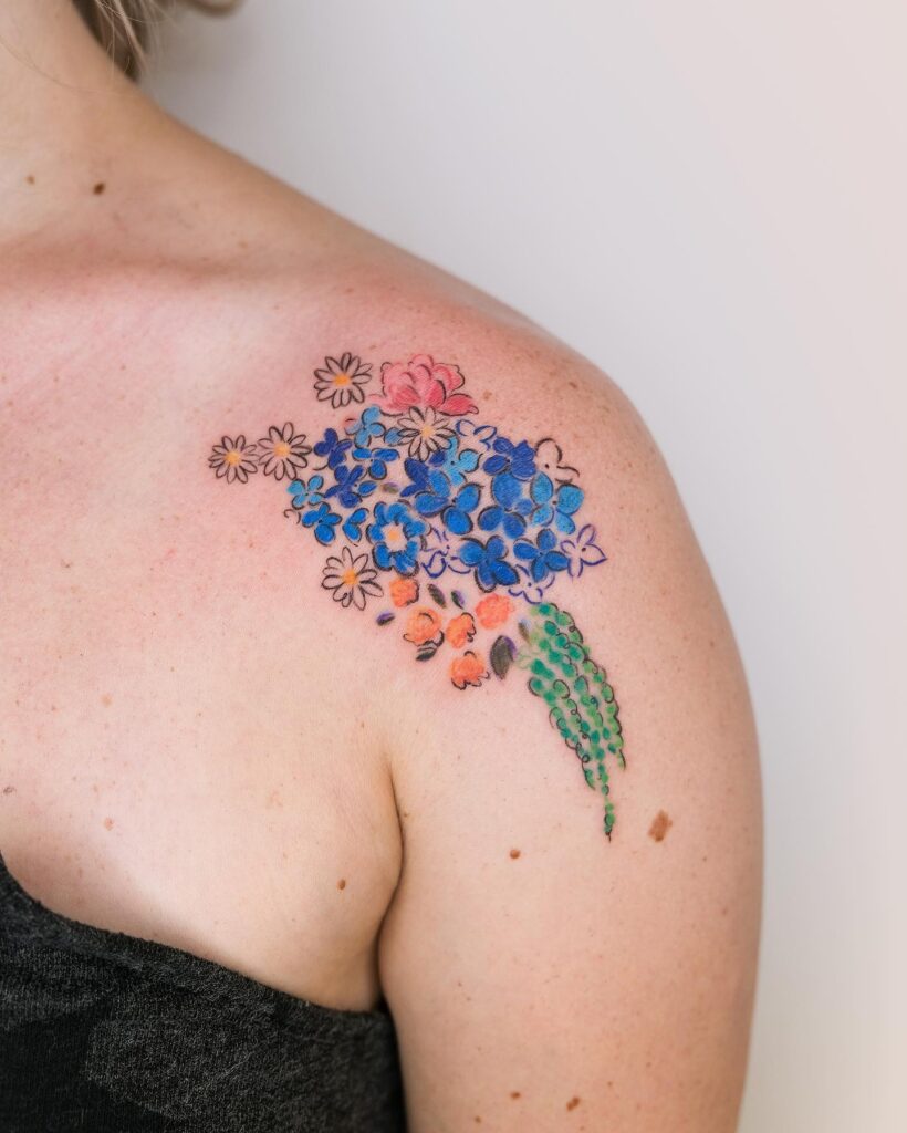 Minimalist Floral Upper Arm Tattoo