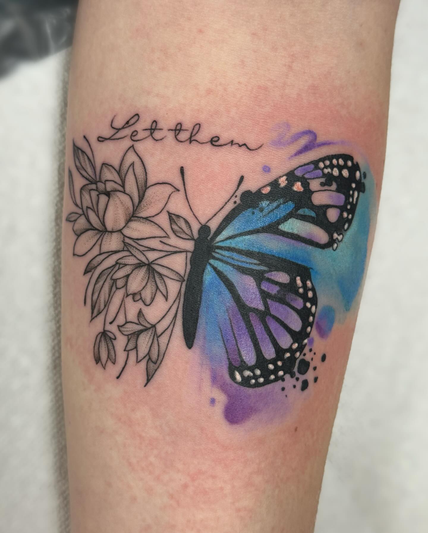 Blue Butterfly and Rose Half Flower Tattoo half butterfly half flower tattoos tattoo