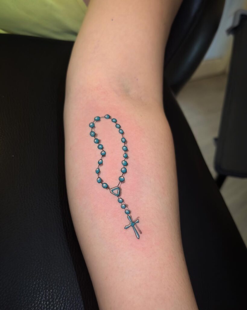 Glossy Bead Rosary Hand Tattoo