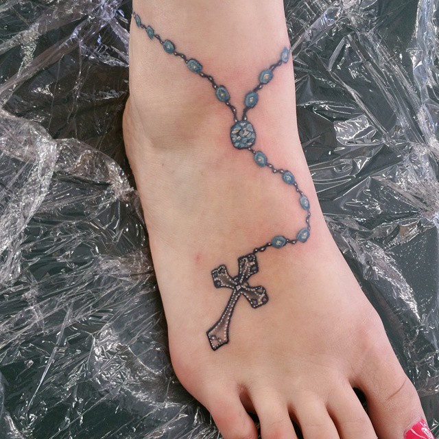 Realistic Rosary Chest Tattoo