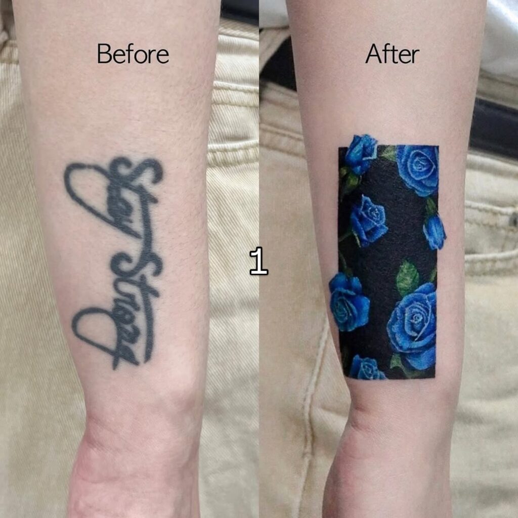 Mountain Forest Silhouette Name Cover-Up Tattoo