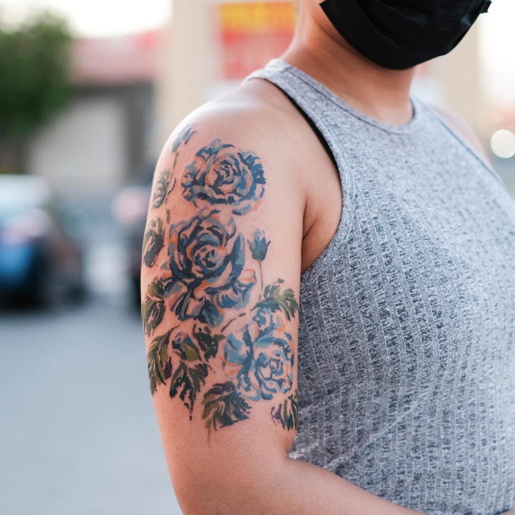 Sunflower And Peony Half Sleeve Tattoo