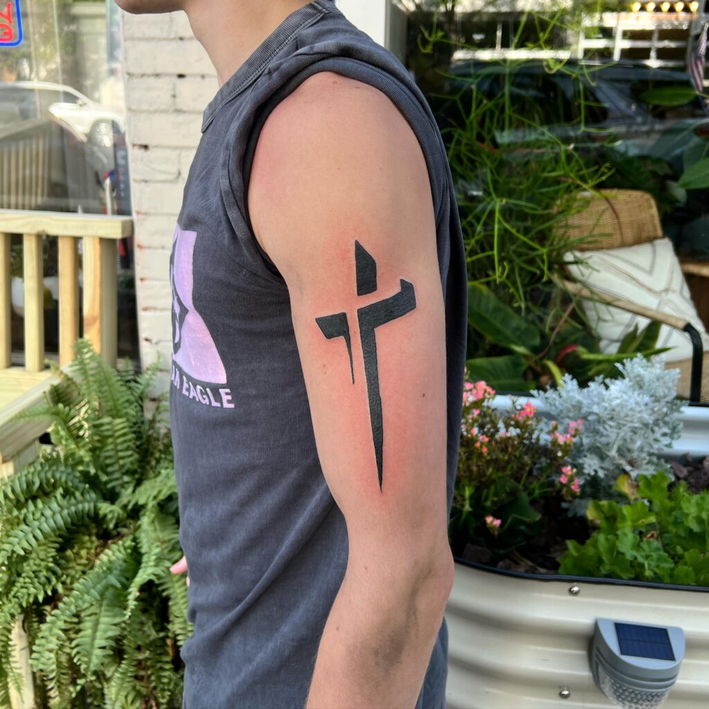 Bold Abstract Cross Arm Tattoo cross tattoos for men tattoo