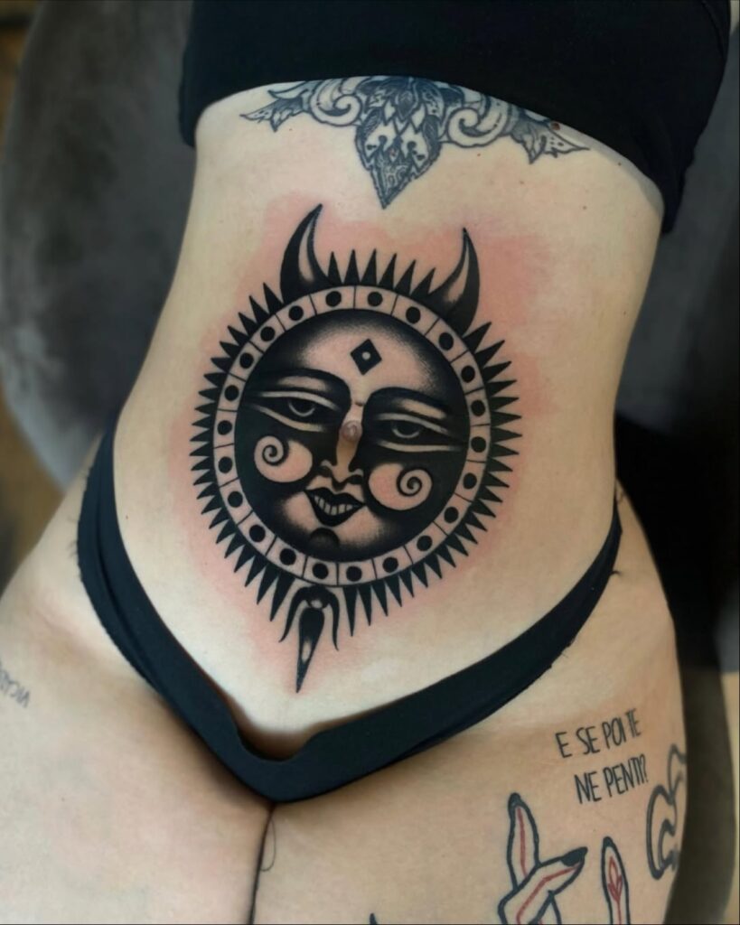 Bold Blackwork Sun Goddess Tattoo sun tattoos tattoo