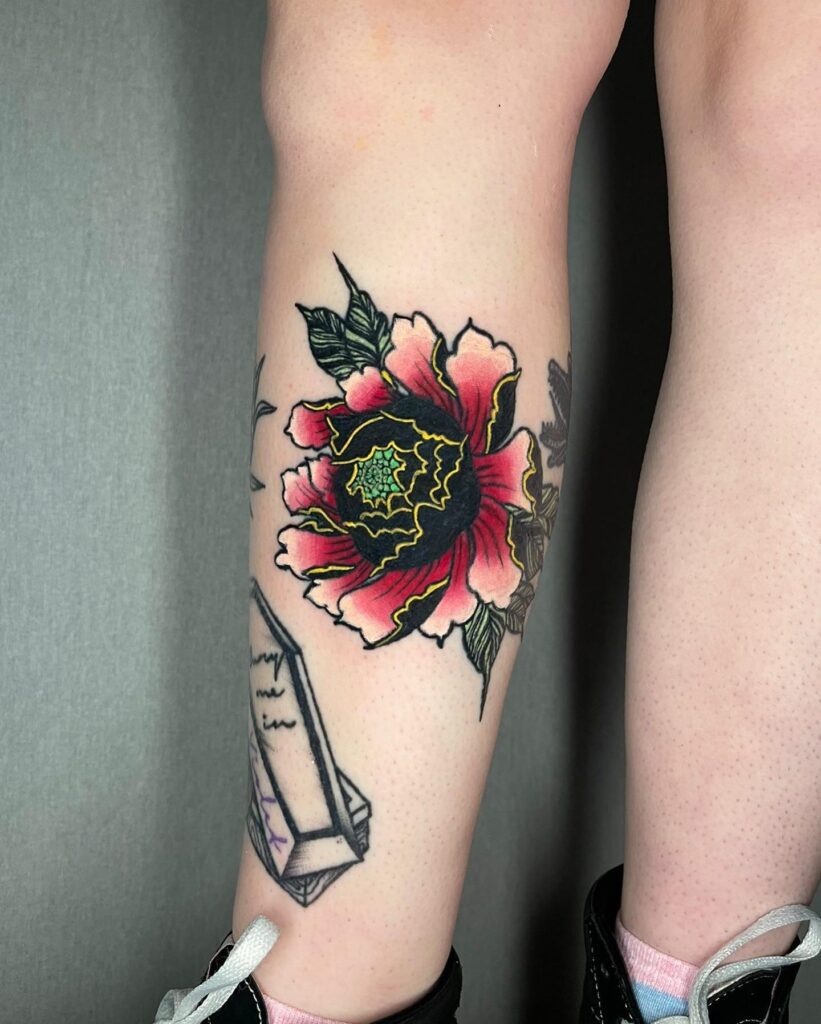 Bold Contrast Japanese Peony Tattoo japanese peony tattoos tattoo