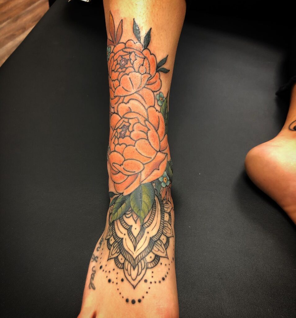 Vibrant Floral Garden Foot Tattoo