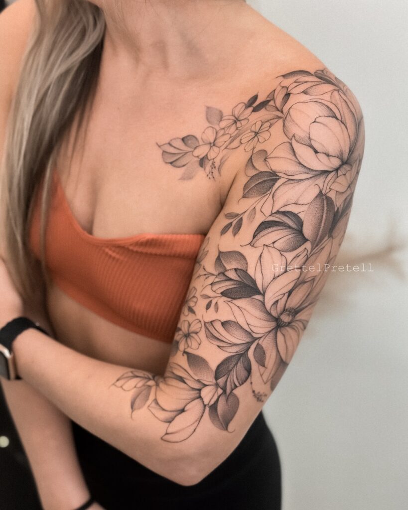 Bold Floral Half Sleeve Tattoo fine line tattoos for women tattoo