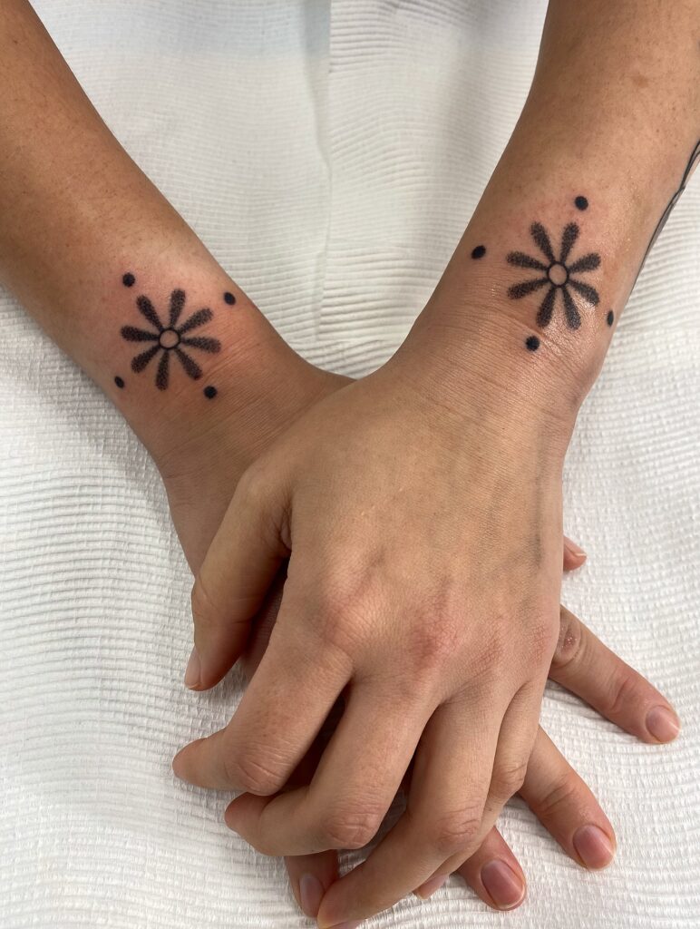 Floral Band Thigh Stick And Poke Tattoo