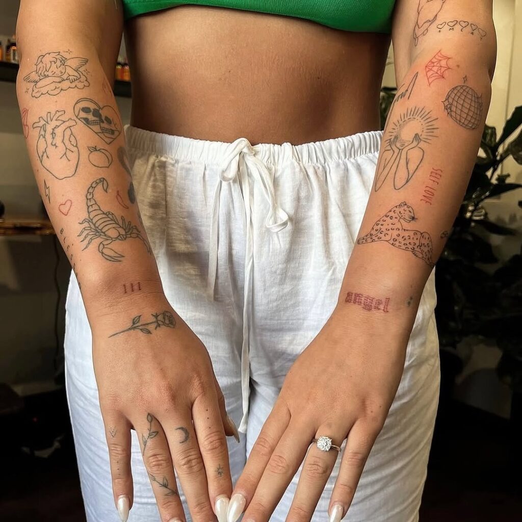 Bold Traditional-Inspired Patchwork Tattoo Sleeve