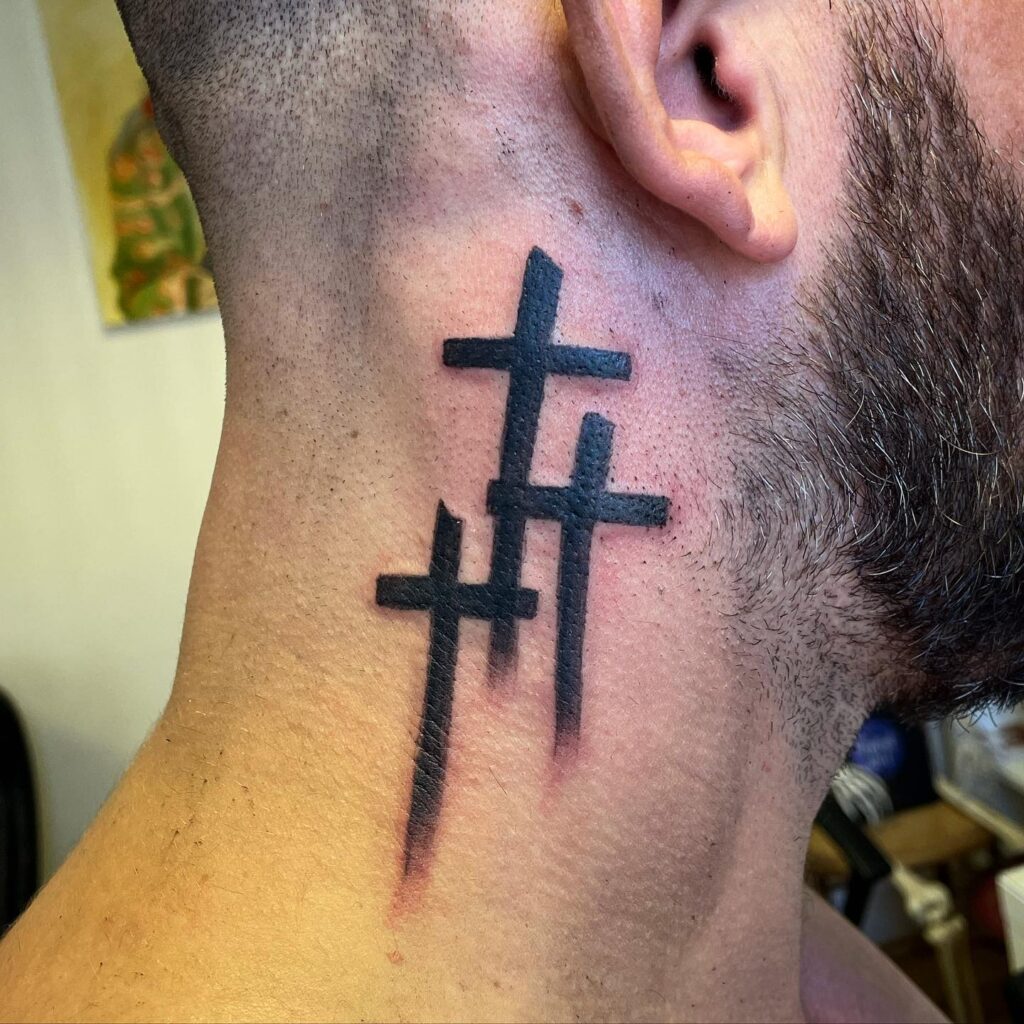 Black And Grey Dove Neck Tattoo