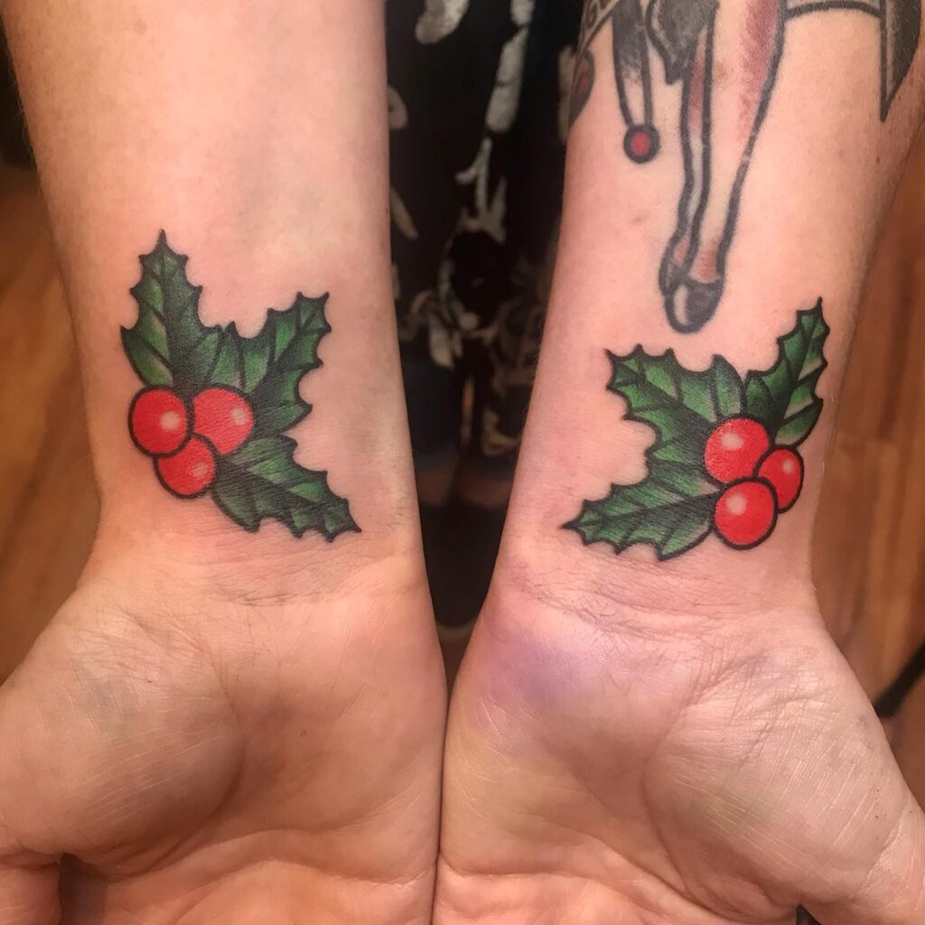 Bold Traditional Holly Wrist Tattoos december birth flower tattoo ideas tattoo