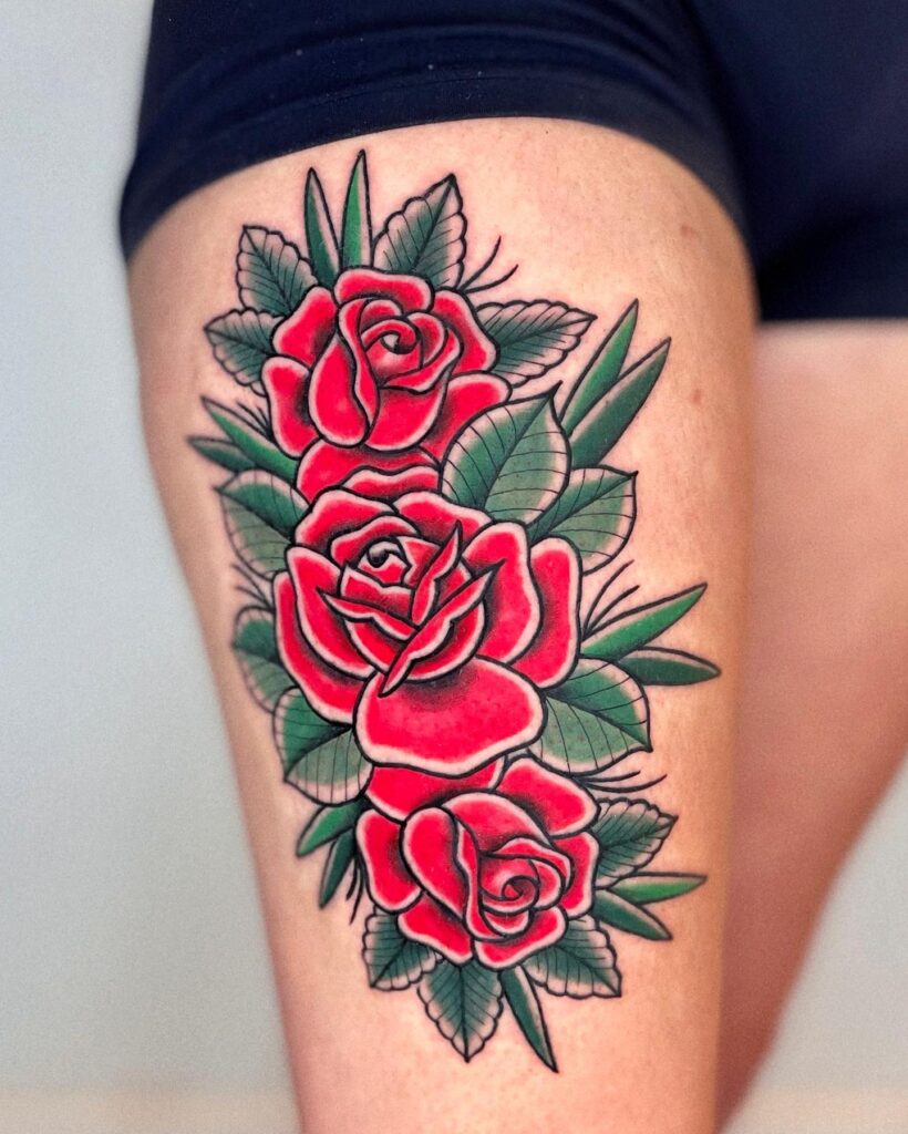 Bold Traditional Three Roses Tattoo rose tattoos for women tattoo