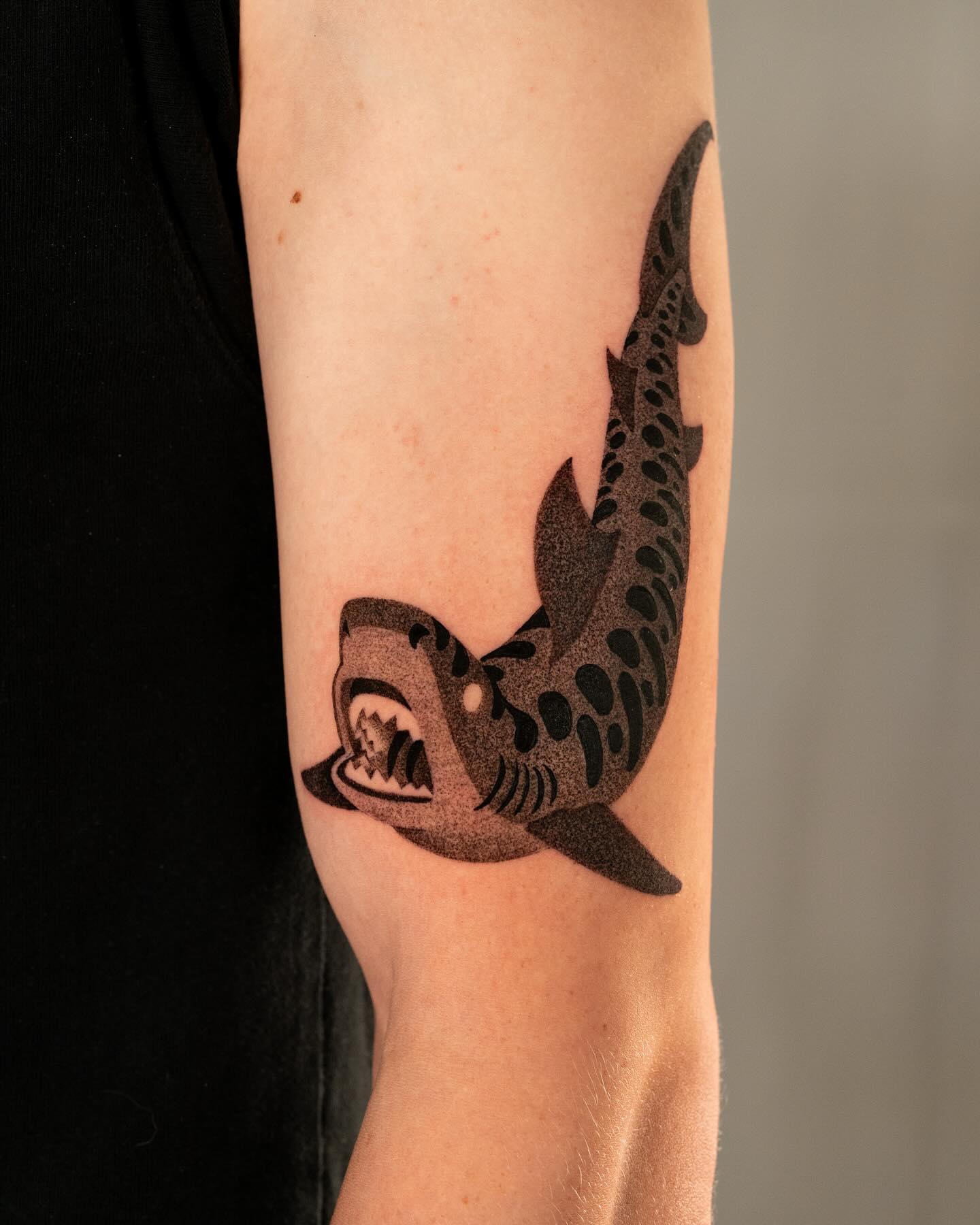 Tiger Shark With Prey Silhouette Tattoo