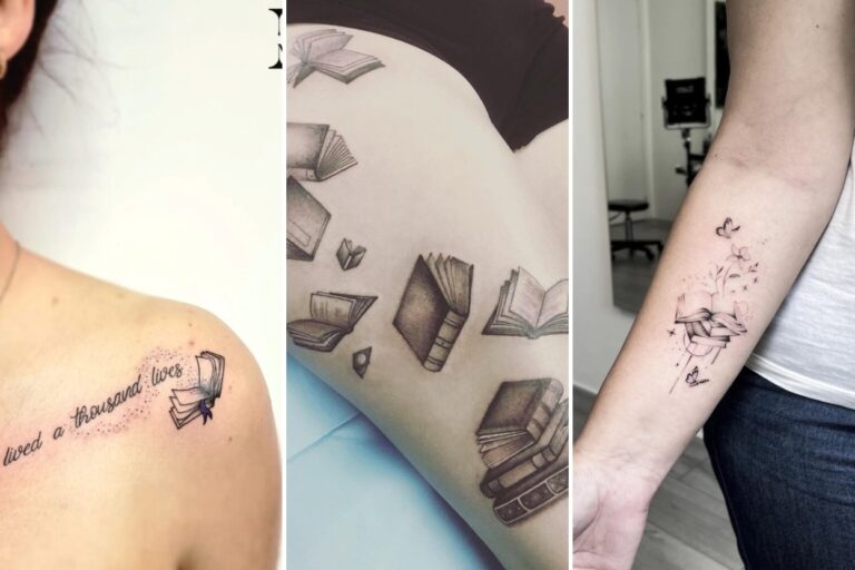 Aesthetic book lover tattoos and delicate ink ideas collage