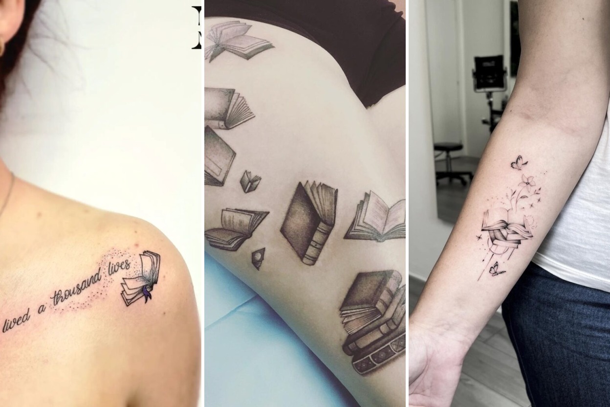Aesthetic book lover tattoos and delicate ink ideas collage