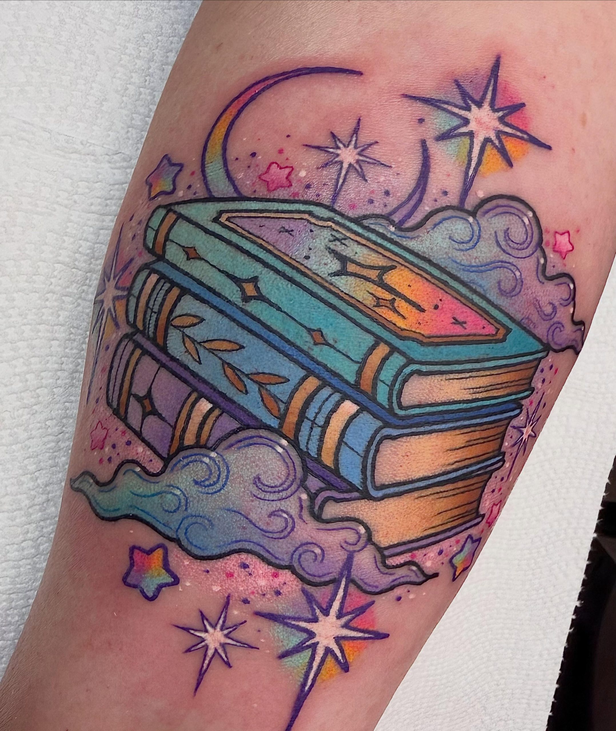 Celestial Book Stack Tattoo