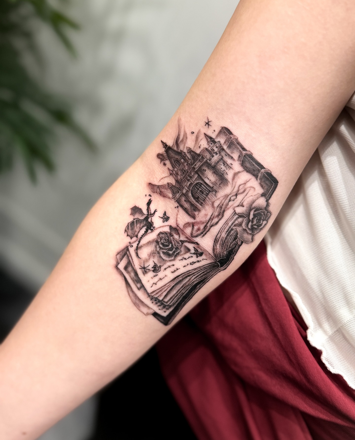 Gothic Castle And Open Book Tattoo