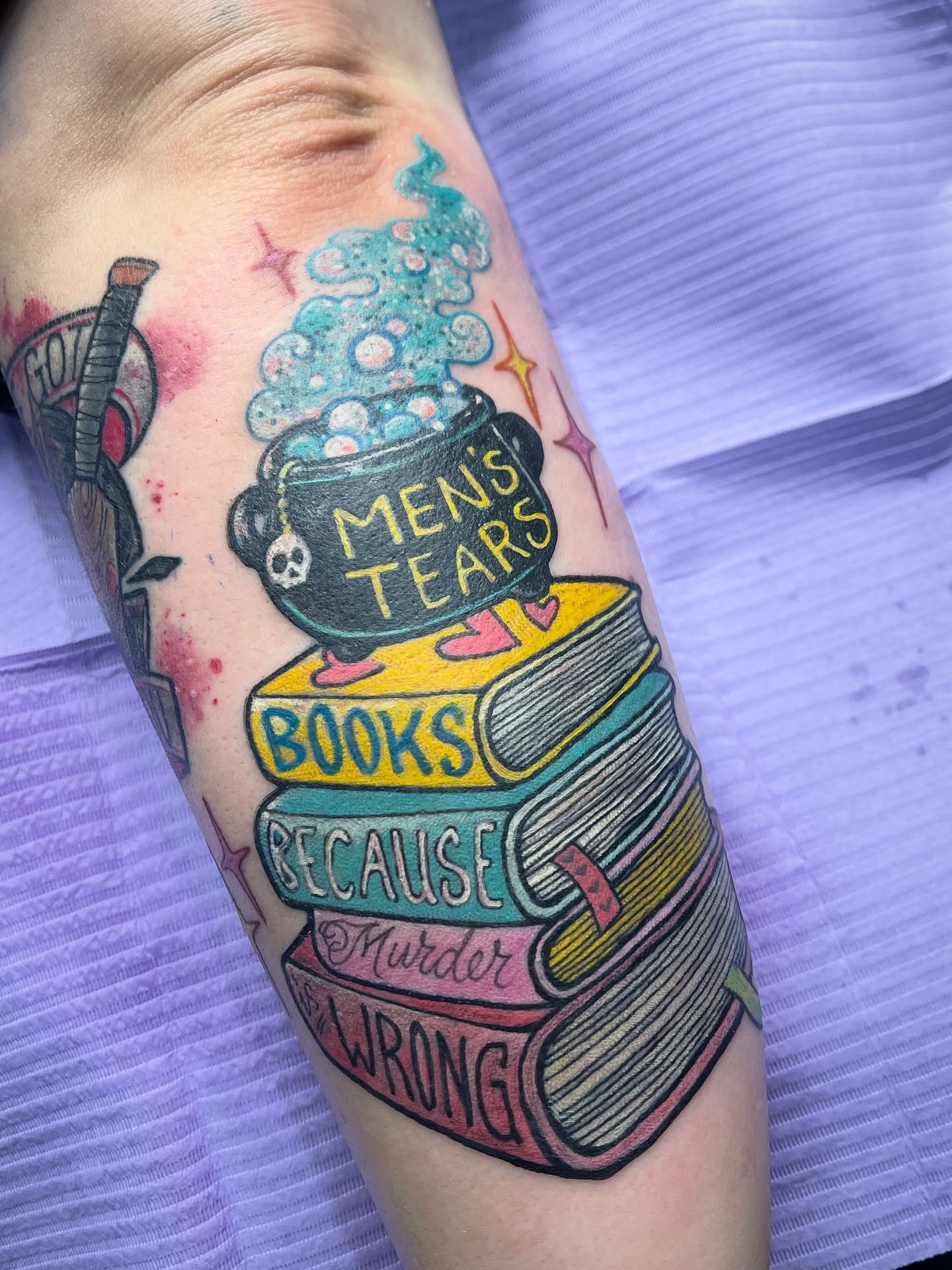Murder Mystery Book Stack Tattoo