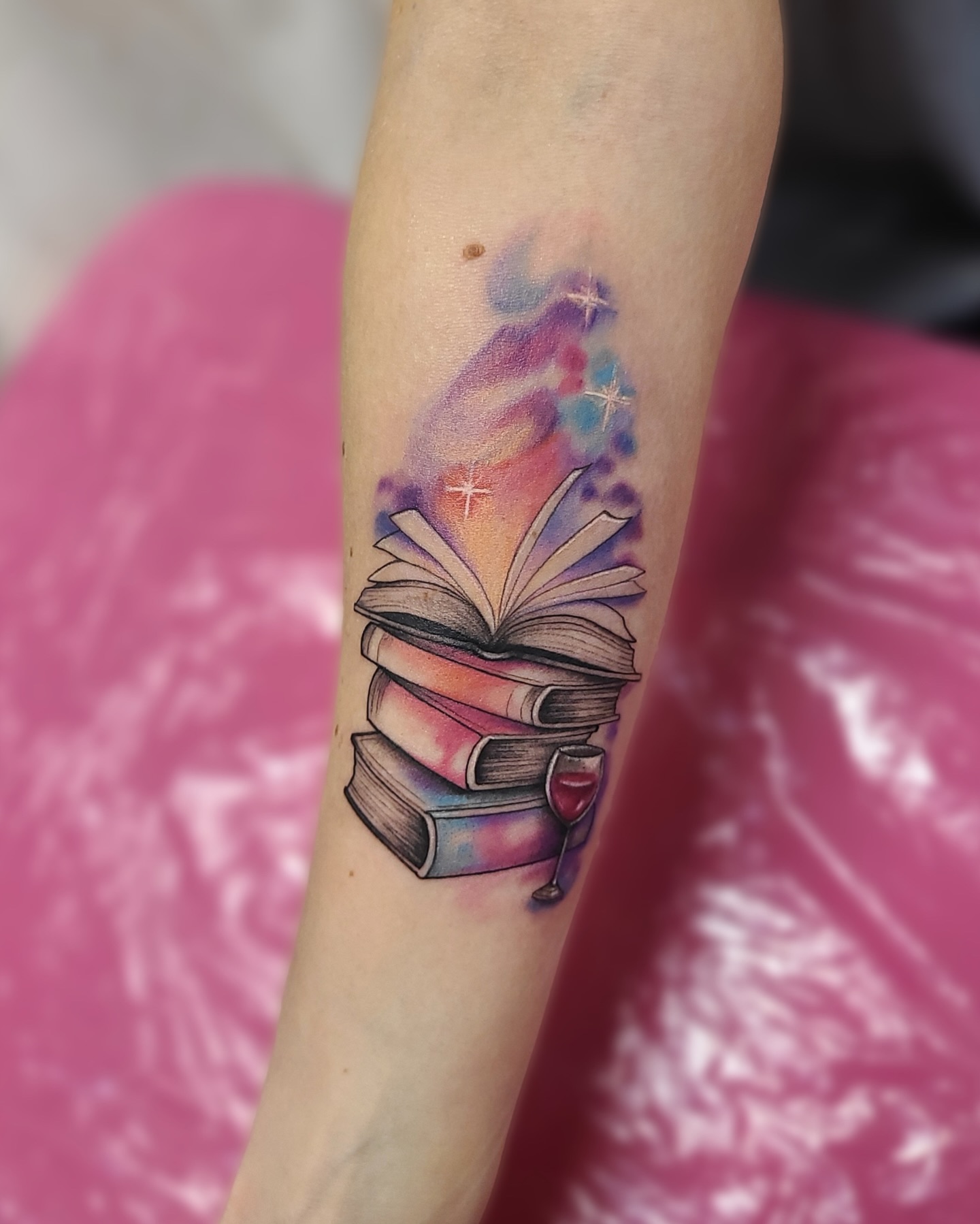 Stacked Books With Open Pages Tattoo