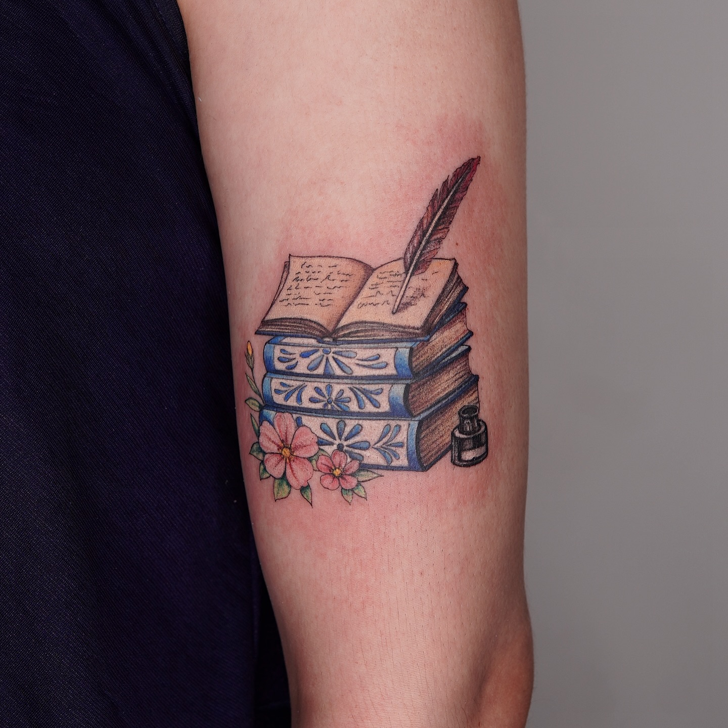 Vintage Books And Quill Pen Tattoo