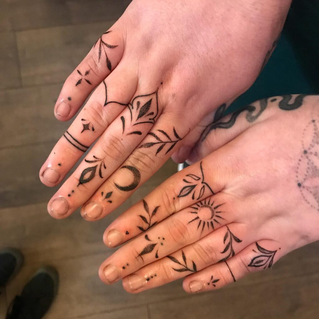 Gothic Butterfly And Star Finger Tattoos