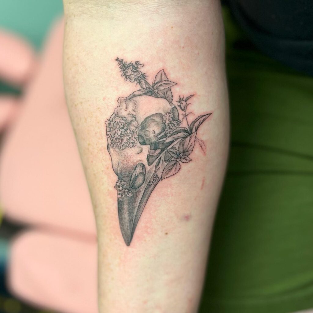 Raven With Ornate Mask Tattoo
