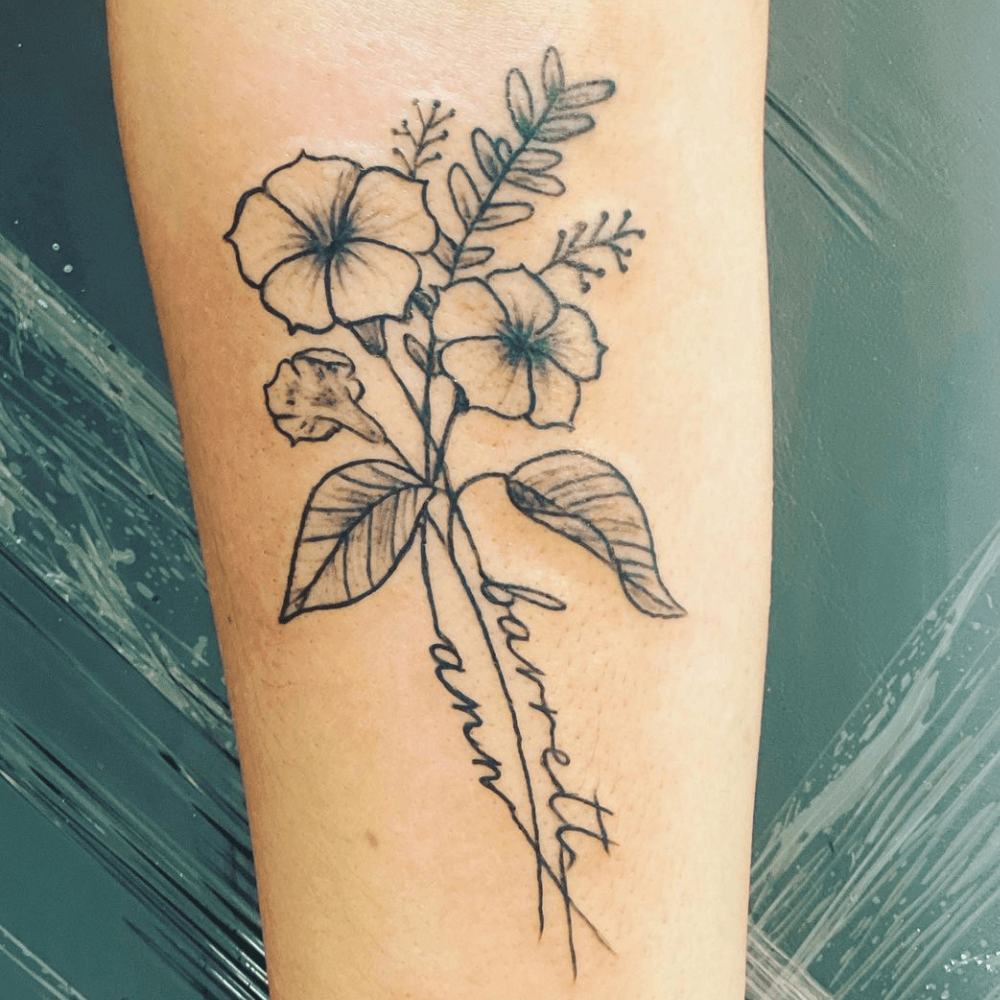 Botanical Wildflowers Branching into Children Names kids name tattoo