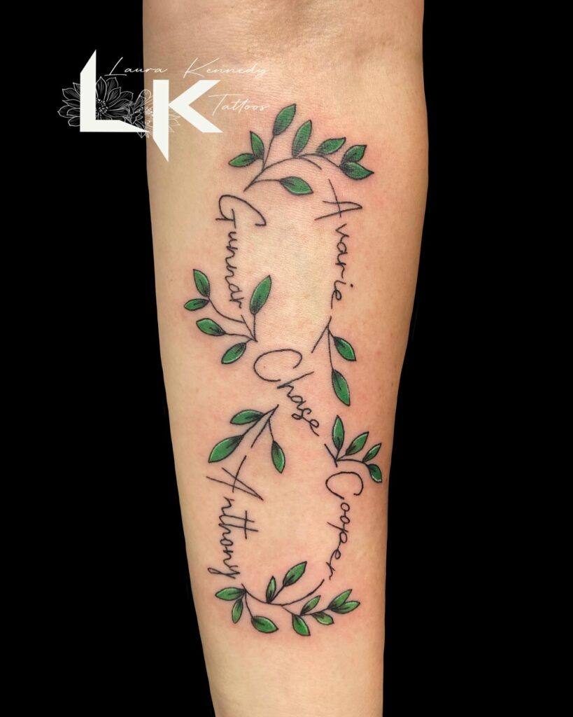 Branch Design Forming Infinity Sign with Names grandchildren tattoos for grandparents tattoo