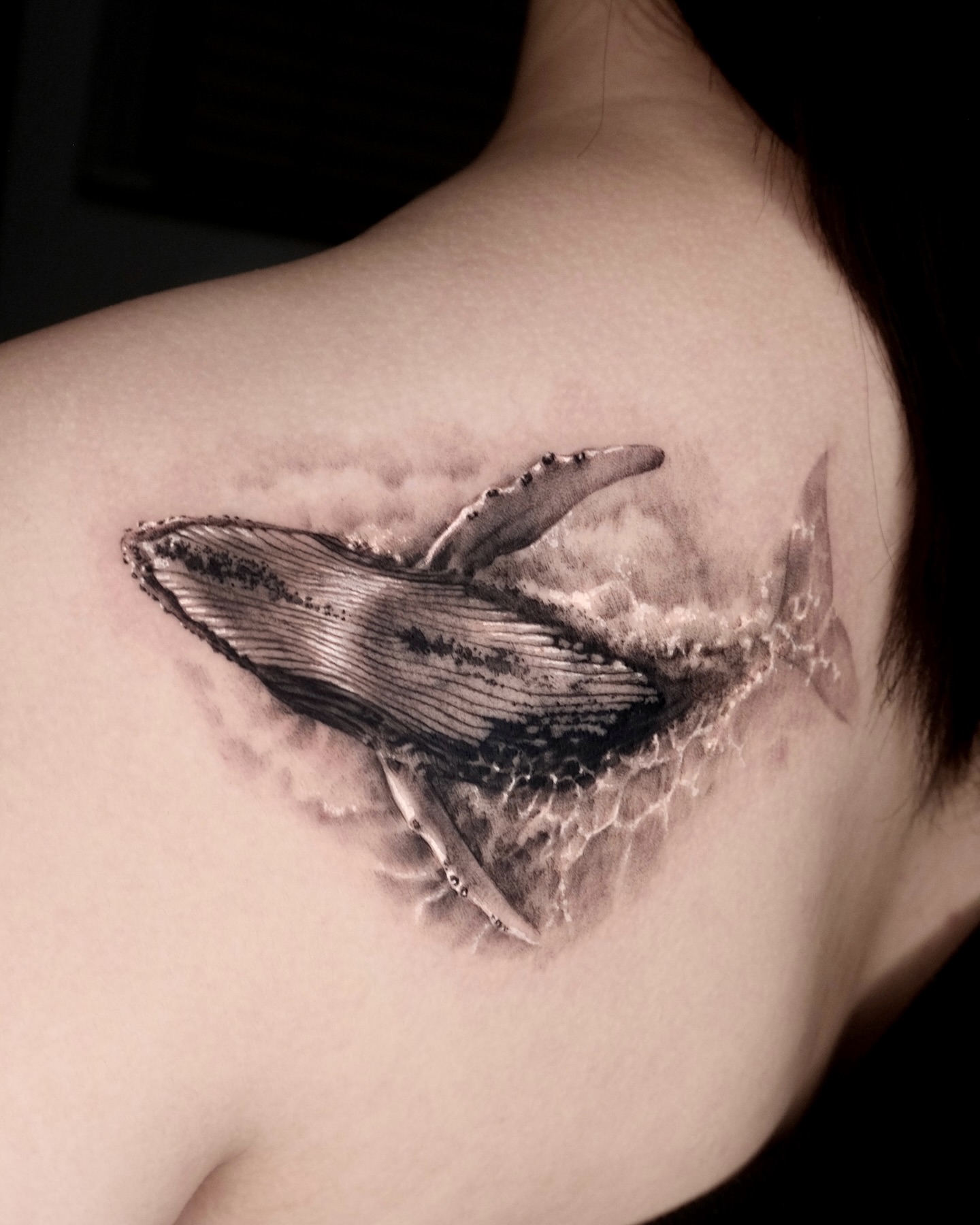 Breaching Humpback Whale in Fluid Motion ocean tattoo