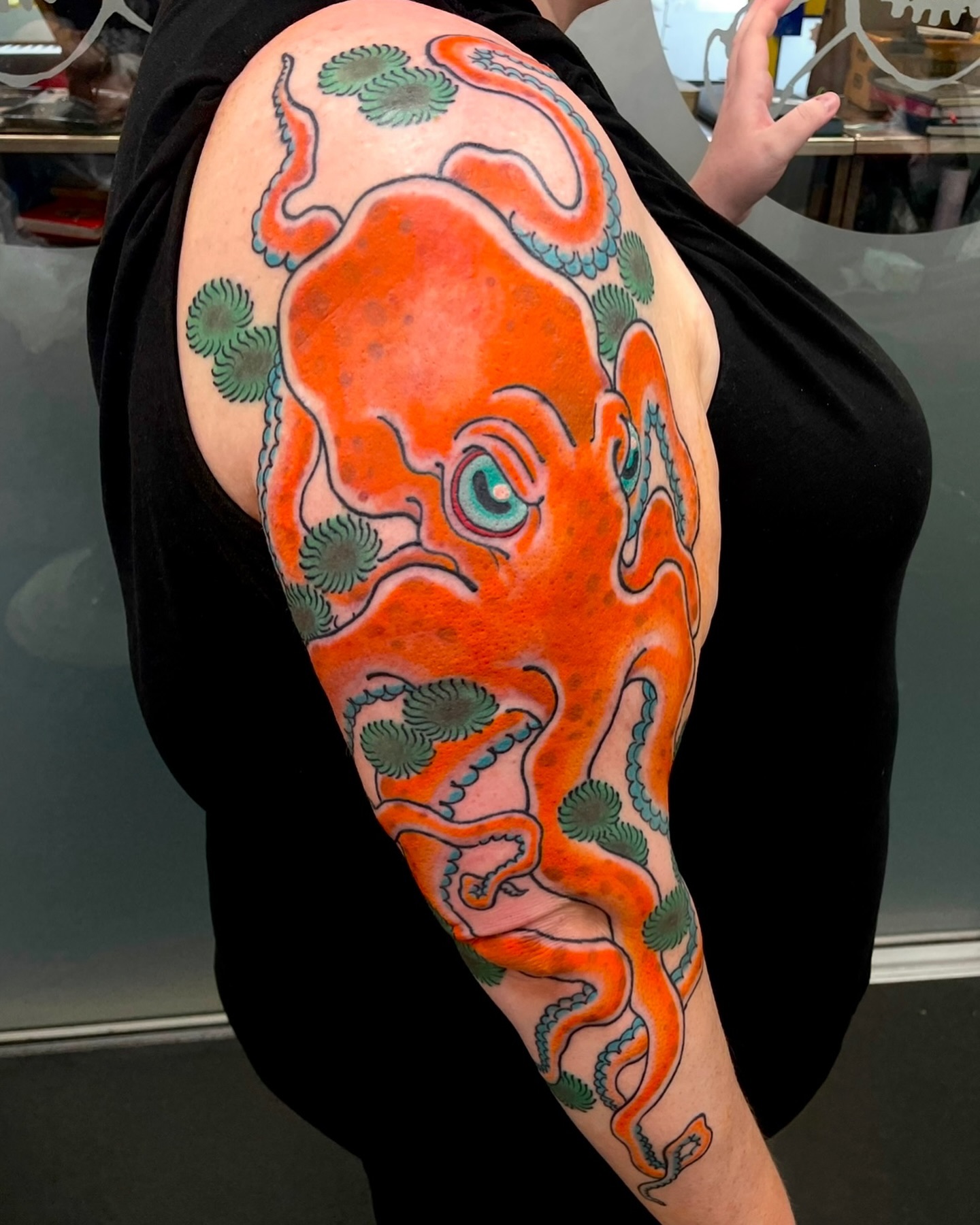 Bright Red Octopus Thigh Tattoo octopus tattoos tattoo