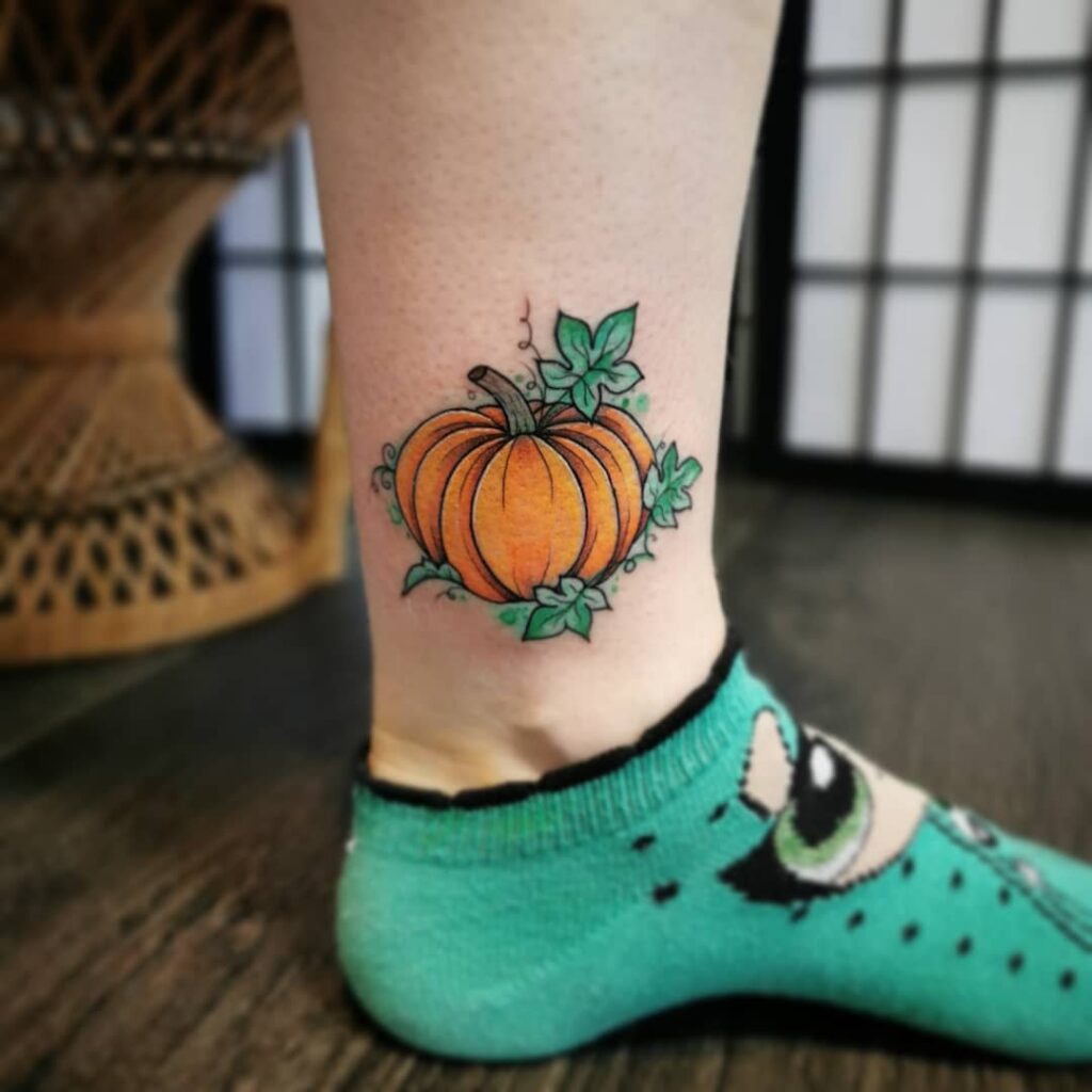 Pumpkin And Moon Halloween Tattoo