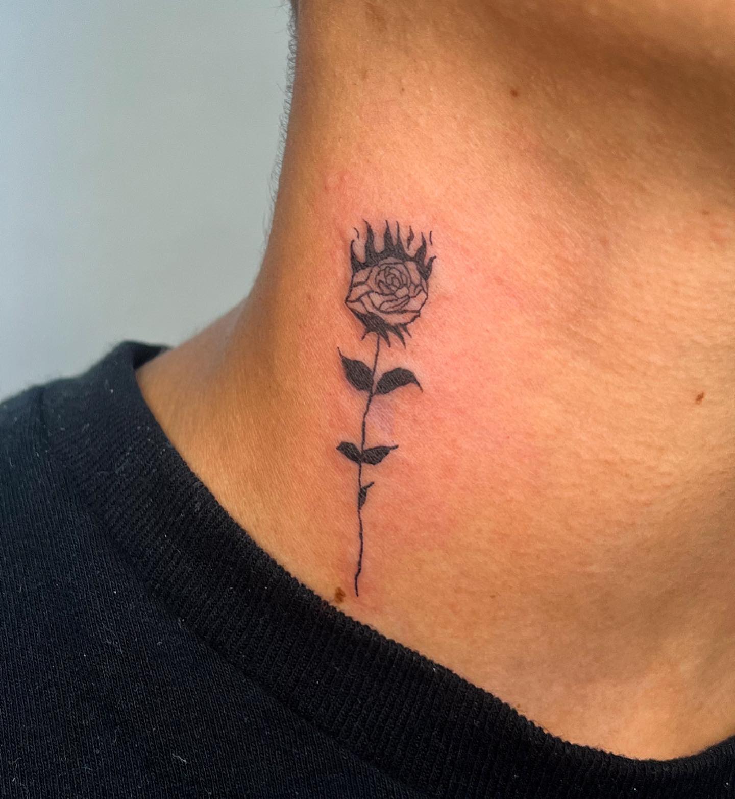 Burning Rose Neck Tattoo