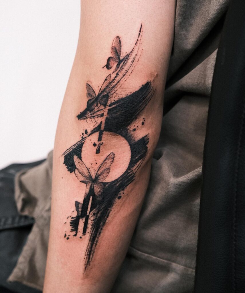 Butterflies and Moon Brushstroke Tattoo moon tattoos tattoo