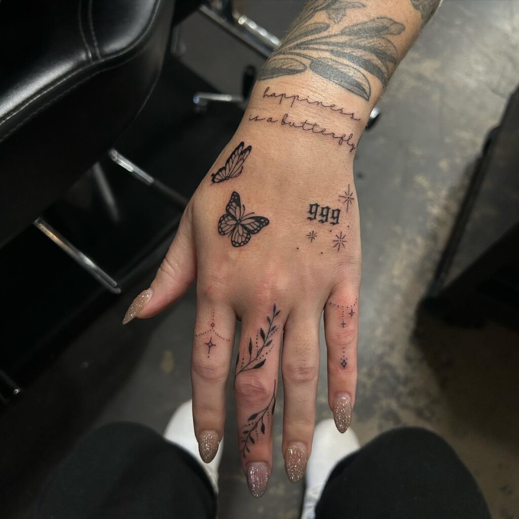 Ornamental Stick And Poke Hand Tattoos
