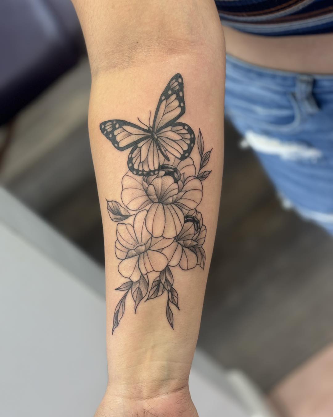 Butterfly and Floral Forearm Tattoo nature tattoos for women tattoo