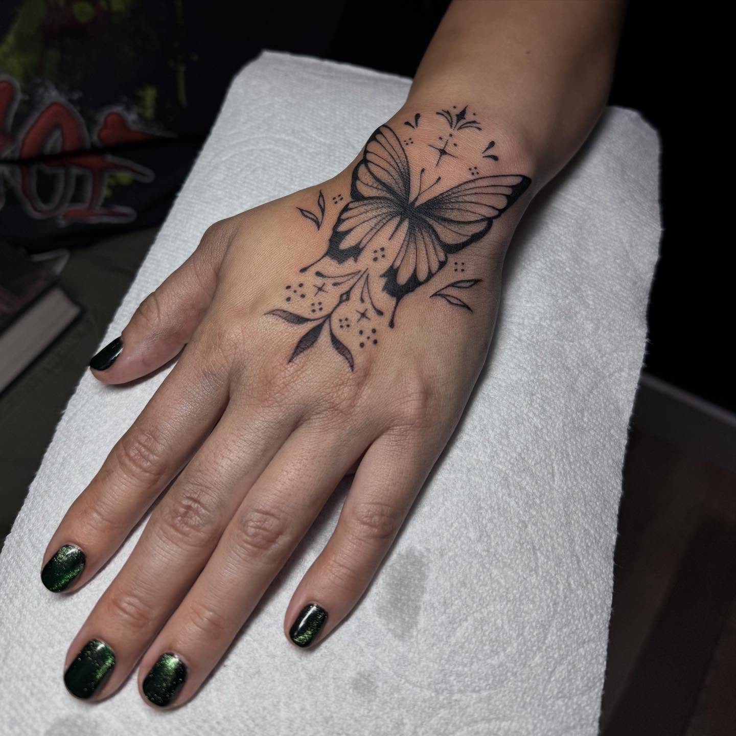 Butterflies And Meaningful Script Hand Tattoos