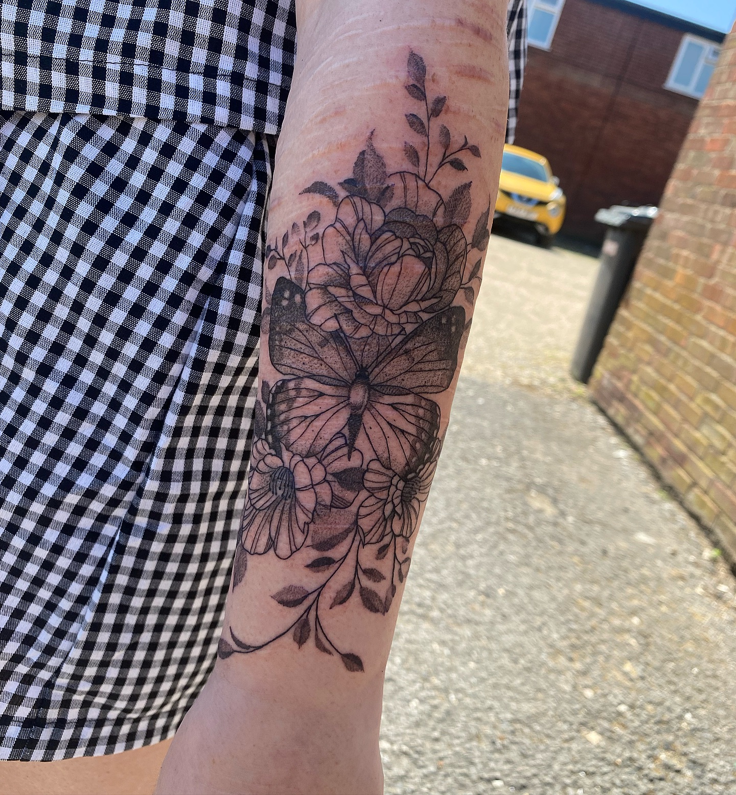 Butterfly and Peony Floral Sleeve Tattoo
